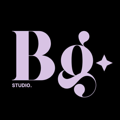 Busy G studio. logo black background with purple logo and star